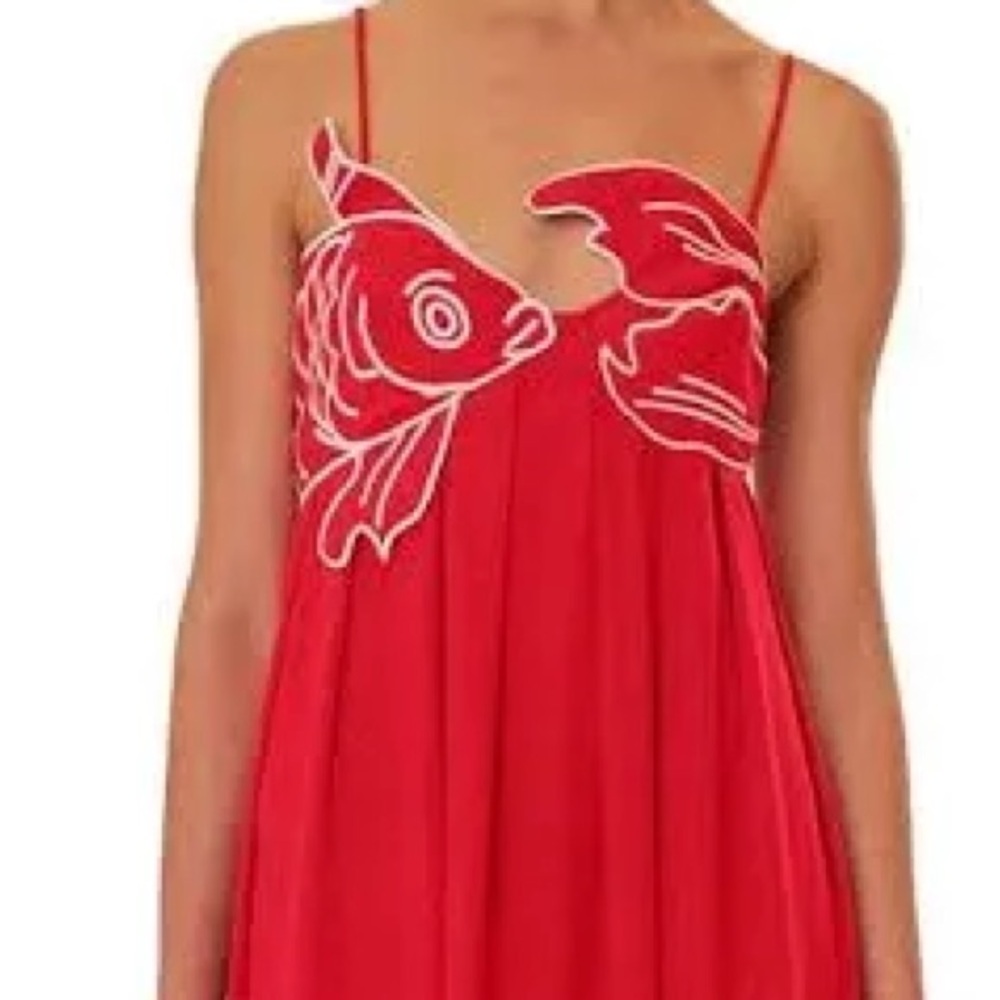 Commense Red Maxi Dress with Fish Design